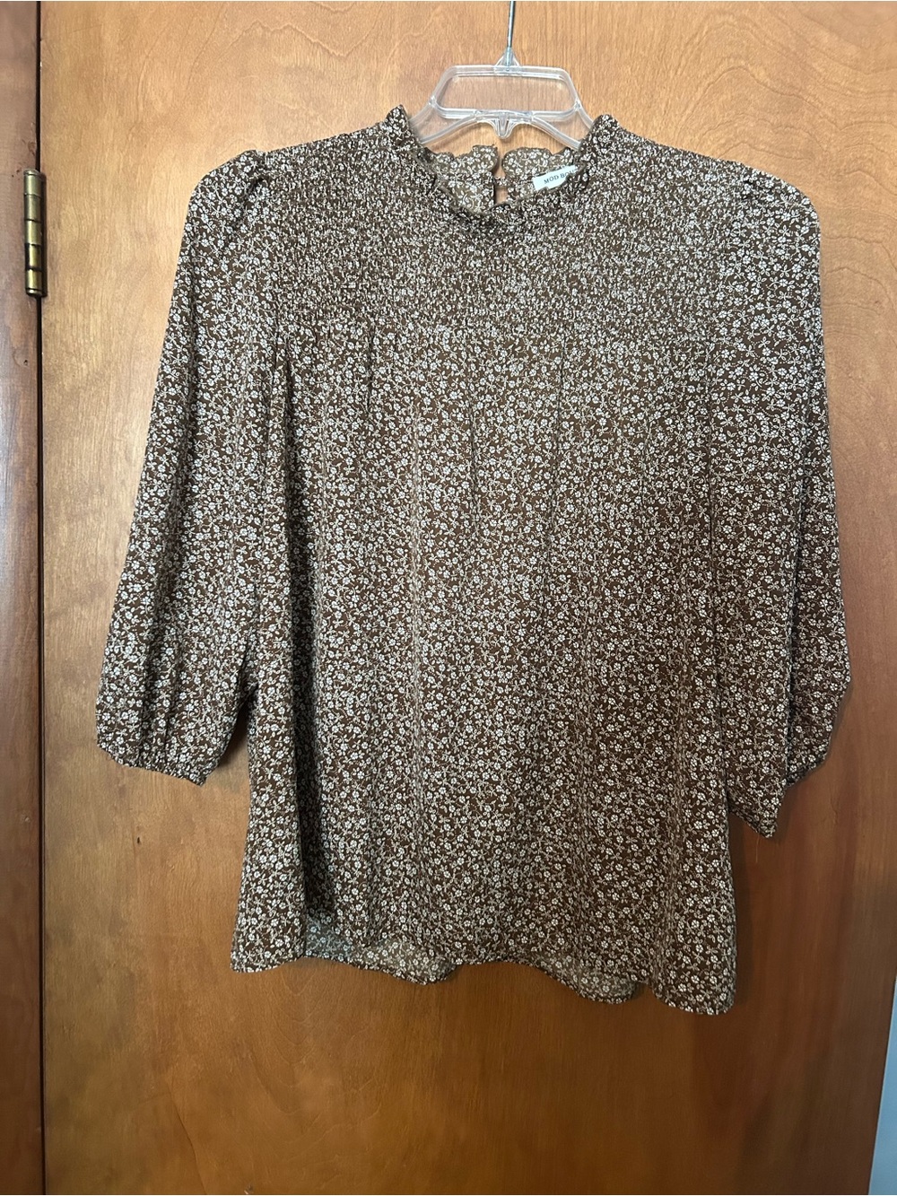Floral Mock Neck Blouse - Brown